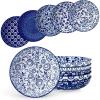 vancasso Selene 8.5″ Pasta Bowls Set of 6, 40 oz Porcelain Shallow Salad Bowls, Serving Bowls Large Kitchen Bowl Plates Pasta Plates, Blue & White Floral Design, Microwave Safe