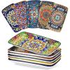 vancasso Simi 9.5 Inch Rectangular Dinner Plates Set of 6 – Bohemian Floral Design in 6 Vibrant Colors, Microwave & Dishwasher Safe Porcelain Plates for Salad, Appetizers, Entertaining(9.5 Inch)