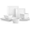 vancasso Soho Dinnerware Sets 12 Pieces, White Stoneware Square Place Setting, Dinner Plate, Dessert Plate, Bowls Service for 4(White)