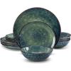 vancasso Starry 12 Pieces Green Dinnerware Set, Reactive Change Glaze Dinner Set, Plates and Bowls Set