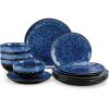 vancasso Starry 16 Pieces Green Dinnerware Set, Reactive Glaze Dinner Sets, Plates and Bowls Set for 4, 16 Pcs Ceramic Dish Set Stoneware(Starry-Blue)