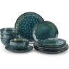 vancasso Starry 16 Pieces Green Dinnerware Set, Reactive Glaze Dinner Sets, Plates and Bowls Set for 4, 16 Pcs Ceramic Dish Set Stoneware(Starry-Green)