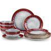 vancasso Starry 16 Pieces Green Dinnerware Set, Reactive Glaze Dinner Sets, Plates and Bowls Set for 4, 16 Pcs Ceramic Dish Set Stoneware(Starry-Red)