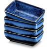 vancasso Stern 6 Oz Dipping Bowls, 3.7 Inches Ceramic Soy Sauce Dish, Square Side Dishes, Small Appetizer Plates Set of 4, Green(Blue)