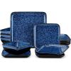vancasso Stern Green Dinner Set- Square Reactive Glaze Dish Set- 16 Pieces Kitchen Dinnerware Stoneware Crockery with Dinner Plate, Dessert Plates, Bowl and Soup Plate Service for 4(Blue)