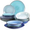 vancasso Stoneware Dinnerware Set Bonita Blue 18-Piece Service for 6, Handpainted Spirals Pattern Stoneware Combination Set with 10.6in Dinner Plate, 7.5in Dessert Plate and 21oz Soup Bowl(Bonita Blue)