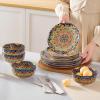 vancasso 18 Pieces Dinnerware Sets, Plates and Bowls Set, Porcelain Dishes Set for 6, Microwave and Dishwasher Safe, Scratch Resistant, Bohemian Style Dining Ware Service for 6, Series SIMI(Bohemian Dark Green)