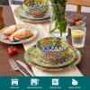 vancasso 18 Pieces Dinnerware Sets, Plates and Bowls Set, Porcelain Dishes Set for 6, Microwave and Dishwasher Safe, Scratch Resistant, Bohemian Style Dining Ware Service for 6, Series SIMI(Bohemian Green)