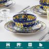 vancasso 18 Pieces Dinnerware Sets, Plates and Bowls Set, Porcelain Dishes Set for 6, Microwave and Dishwasher Safe, Scratch Resistant, Bohemian Style Dining Ware Service for 6, Series SIMI(Bohemian Blue)