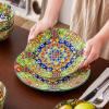 vancasso 18 Pieces Dinnerware Sets, Plates and Bowls Set, Porcelain Dishes Set for 6, Microwave and Dishwasher Safe, Scratch Resistant, Bohemian Style Dining Ware Service for 6, Series SIMI(Bohemian Green)