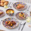 vancasso 18 Pieces Dinnerware Sets, Plates and Bowls Set, Porcelain Dishes Set for 6, Microwave and Dishwasher Safe, Scratch Resistant, Bohemian Style Dining Ware Service for 6, Series SIMI(Bohemian Orange)