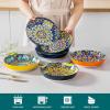 vancasso 32 Oz Pasta Bowls Sets of 6, Ceramic Large Colorful Salad Serving Bowls for Kitchen, Dishwasher & Microwave Safe, Soup Pasta Plates(Bohemian Style)
