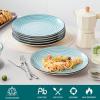 vancasso Bonbon Dinner Plates Set of 6, 10.5 Inch Dish Set, Beige Ceramic Plates, Microwave & Dishwasher Safe(Blue)