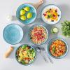 vancasso Bonbon Pasta Bowls Set of 6, 38 Oz Ceramic Salad Bowls, Wide and Shallow Bowls Set, Large Serving Bowls for Kitchen, Beige(Blue)