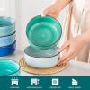 vancasso Bonita Cereal Bowl Set of 6, 24 Oz Ceramic Bowls for Kitchen, Dishwasher & Microwave Safe Bowls for Soup, Cereal, Dessert, Fruit, Blue Colored Bowl Set(Blue)
