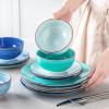 vancasso Bonita Dinnerware Set Blue Stoneware 12 Pieces Service for 4, Handpainted Spirals Pattern Stoneware Plates and Bowls Set(Bonita Blue)