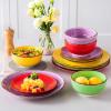 vancasso Bonita Dinnerware Set Blue Stoneware 12 Pieces Service for 4, Handpainted Spirals Pattern Stoneware Plates and Bowls Set(Bonita Multicolor)