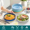 vancasso Bonita Pasta Bowls Set of 4, 32oz Shallow Bowl Plates, Dinner Bowls, Ceramic Pasta Plates, Microwave & Dishwasher Safe Serving Bowls, Bule(Blue)