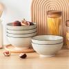 vancasso Bowls Set of 6, Ceramic Cereal Bowls, 28 Oz Bonbon Beige Handpainted Spirals Pattern Soup Bowls for Kitchen, Dishwasher & Microwave Oven Safe
