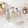vancasso Ceramic Bathroom Accessories Set 4 Piece, Soap Dispenser with Stainless Steel Pump, Toothbrush Holder, Tumbler and Soap Dish, Modern Relief Design, Bathroom Decor Organizer, Black(Beige-White)