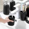 vancasso Ceramic Bathroom Accessories Set 4 Piece, Soap Dispenser with Stainless Steel Pump, Toothbrush Holder, Tumbler and Soap Dish, Modern Relief Design, Bathroom Decor Organizer, Black(Black)