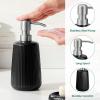 vancasso Ceramic Bathroom Accessories Set 4 Piece, Soap Dispenser with Stainless Steel Pump, Toothbrush Holder, Tumbler and Soap Dish, Modern Relief Design, Bathroom Decor Organizer, Black(Black)
