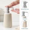 vancasso Ceramic Bathroom Accessories Set 4 Piece, Soap Dispenser with Stainless Steel Pump, Toothbrush Holder, Tumbler and Soap Dish, Modern Relief Design, Bathroom Decor Organizer, Black(Beige-White)
