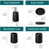 vancasso Ceramic Bathroom Accessories Set 4 Piece, Soap Dispenser with Stainless Steel Pump, Toothbrush Holder, Tumbler and Soap Dish, Modern Relief Design, Bathroom Decor Organizer, Black(Black)