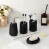 vancasso Ceramic Bathroom Accessories Set 4 Piece, Soap Dispenser with Stainless Steel Pump, Toothbrush Holder, Tumbler and Soap Dish, Modern Relief Design, Bathroom Decor Organizer, Black(Black)