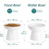 vancasso Ceramic Elevated Cat Bowls 2-Pack – 6.2″ Extra Wide Raised Cat Food & Water Dishes, 5.1″ Optimal Height Anti-Whisker Fatigue Shallow Bowls for Cats/Kittens/Dogs, Lead & Cadmium Free (Grey)(White)