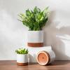 vancasso Ceramic Plant Pots, 4.25+5.25+6.25 Inch Planter Pot with Drainage Hole, Flower Pots for Indoor Outdoor Plants, Set of 3, Blue(Khaki)