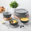 vancasso Haruka 12 Pieces Plates and Bowls Set, Ceramic Dinnerware Sets for 4, Black and White Porcelain Dishes Set(Black/White)
