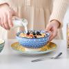 vancasso Haruka 12 Pieces Plates and Bowls Set, Ceramic Dinnerware Sets for 4, Black and White Porcelain Dishes Set(Mandala-Multicolor)