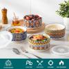 vancasso Mixing Bowls with Lids Set of 4, Ceramic Nesting Bowls Serving Bowl for Food Storage, Microwave and Dishwasher Safe, 60/36/20/10 OZ, Series SIMI(Bohemian)
