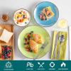 vancasso Navia Dinnerware Sets, Stoneware Plates and Bowls Sets, Dinner Salad Dessert Plates and Cereal Bowls Set, Dishes Set for 4, Spray Spot Patterned, Multi-Color(Auqa Blue  Orange  Red  Grass Green)
