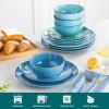vancasso Navia Dinnerware Sets, Stoneware Plates and Bowls Sets, Dinner Salad Dessert Plates and Cereal Bowls Set, Dishes Set for 4, Spray Spot Patterned, Multi-Color(Multi-Blue)