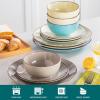 vancasso Navia Dinnerware Sets, Stoneware Plates and Bowls Sets, Dinner Salad Dessert Plates and Cereal Bowls Set, Dishes Set for 4, Spray Spot Patterned, Multi-Color(Multicolor)