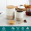 vancasso Sabine Ceramic Canister Set with Airtight Wood Lids – 3-Piece Kitchen Storage for Flour, Sugar, Coffee, Tea & Spices – Modern Countertop Decor(36 OZ)