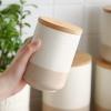 vancasso Sabine Ceramic Canister Set with Airtight Wood Lids – 3-Piece Kitchen Storage for Flour, Sugar, Coffee, Tea & Spices – Modern Countertop Decor(18 OZ)
