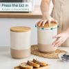 vancasso Sabine Ceramic Canister Set with Airtight Wood Lids – 3-Piece Kitchen Storage for Flour, Sugar, Coffee, Tea & Spices – Modern Countertop Decor(2 x 74 OZ)