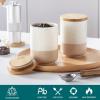 vancasso Sabine Ceramic Canister Set with Airtight Wood Lids – 3-Piece Kitchen Storage for Flour, Sugar, Coffee, Tea & Spices – Modern Countertop Decor(4 x 18 OZ)
