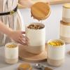vancasso Sabine Ceramic Canister Set with Airtight Wood Lids – 3-Piece Kitchen Storage for Flour, Sugar, Coffee, Tea & Spices – Modern Countertop Decor(74 OZ)