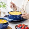vancasso Sabine French Onion Soup Bowls with Handles, 30 Oz Large Soup Bowls for Cereal, Pasta,Stew, Oven Safe Soup Sowls, Soup Crocks Set of 4, Cream Beige(Blue)