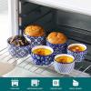 vancasso Selene 6 oz Ceramic Ramekins Set of 6, Microwave & Dishwasher Safe Souffle Cups for Baking, Dip & Sauce, Desserts, Handcrafted Blue Floral Bowls(Cobalt Blue)