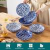 vancasso Selene 8.5″ Pasta Bowls Set of 6, 40 oz Porcelain Shallow Salad Bowls, Serving Bowls Large Kitchen Bowl Plates Pasta Plates, Blue & White Floral Design, Microwave Safe