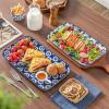 vancasso Serving Platters Set of 3, 16″/14″/12″ Inch Rectangular Trays – Serving Platter Extra Large, Ceramic Serving Dish Microwave & Dishwasher Safe (Vintage Blue B)(Vintage Blue B)