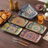 vancasso Simi 9.5 Inch Rectangular Dinner Plates Set of 6 – Bohemian Floral Design in 6 Vibrant Colors, Microwave & Dishwasher Safe Porcelain Plates for Salad, Appetizers, Entertaining(9.5 Inch)