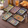 vancasso Simi 9.5 Inch Rectangular Dinner Plates Set of 6 – Bohemian Floral Design in 6 Vibrant Colors, Microwave & Dishwasher Safe Porcelain Plates for Salad, Appetizers, Entertaining(8.5 Inch)