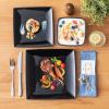 vancasso Soho Dinnerware Sets 12 Pieces, White Stoneware Square Place Setting, Dinner Plate, Dessert Plate, Bowls Service for 4(Black)