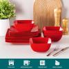 vancasso Soho Dinnerware Sets 12 Pieces, White Stoneware Square Place Setting, Dinner Plate, Dessert Plate, Bowls Service for 4(Red)